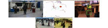 Ensemble d'images, obtenues par caméra fixe ou à bord d'un robot, montrant la navigation coordonnée homme-robot