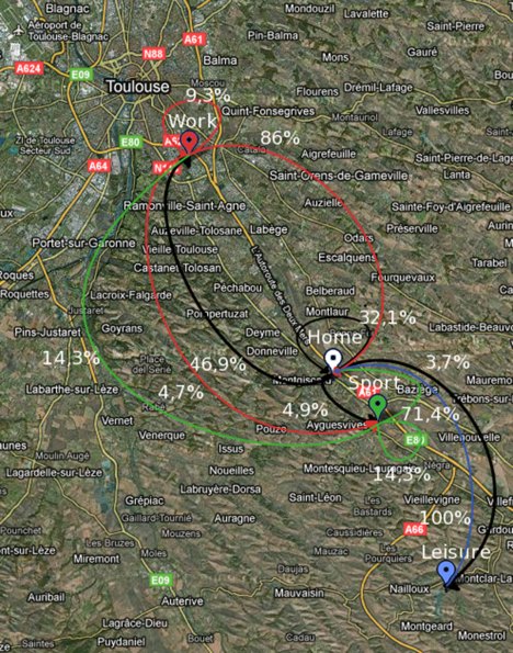 Les traces GPS issues d'un smartphone rapportées sur une carte routière